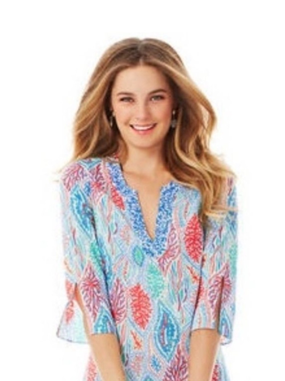 Lilly Pulitzer Courtney Let Minnow Tunic Blouse Tropical‎ Beaded Neckline Resort